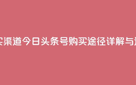 今日头条号购买渠道 - 今日头条号购买途径详解与选择指南~  第1张 今日头条号购买渠道 - 今日头条号购买途径详解与选择指南~  第1张