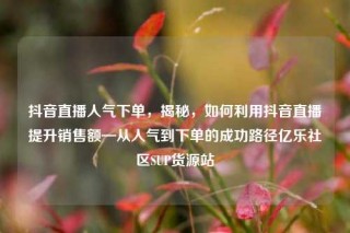 抖音直播人气下单，揭秘，如何利用抖音直播提升销售额—从人气到下单的成功路径亿乐社区SUP货源站