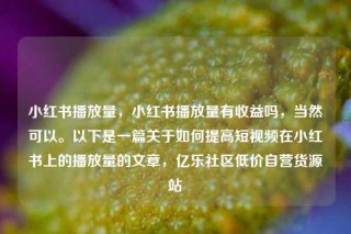 小红书播放量,小红书播放量有收益吗,当然可以。以下是一篇关于如何提高短视频在小红书上的播放量的文章,亿乐社区低价自营货源站