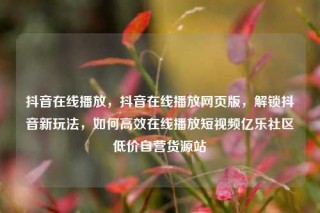 抖音在线播放,抖音在线播放网页版,解锁抖音新玩法,如何高效在线播放短视频亿乐社区低价自营货源站