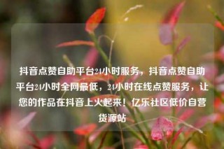 抖音点赞自助平台24小时服务,抖音点赞自助平台24小时全网最低,24小时在线点赞服务,让您的作品在抖音上火起来!亿乐社区低价自营货源站