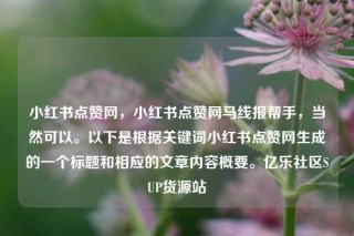 小红书点赞网,小红书点赞网马线报帮手,当然可以。以下是根据关键词小红书点赞网生成的一个标题和相应的文章内容概要。亿乐社区SUP货源站