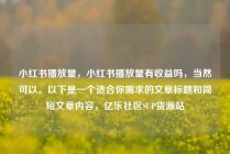 小红书播放量，小红书播放量有收益吗，当然可以。以下是一个适合你需求的文章标题和简短文章内容，亿乐社区SUP货源站