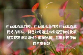 抖音涨流量网站,抖音涨流量网站,抖音涨流量网站有哪些,抖音如何通过专业运营和优化策略实现高流量增长?揭秘秘籍!亿乐社区低价自营货源站