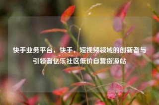 快手业务平台，快手，短视频领域的创新者与引领者亿乐社区低价自营货源站