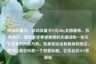 移动流量卡,移动流量卡29元300g全国通用,当然可以,请提供您希望使用的关键词和一些关于文章的内容方向。如果您还没有具体的想法,我可以帮您构思一个创意标题。亿乐社区SUP货源站