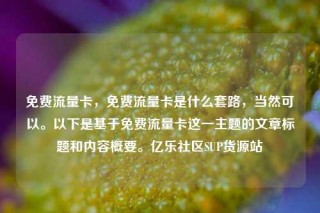 免费流量卡,免费流量卡是什么套路,当然可以。以下是基于免费流量卡这一主题的文章标题和内容概要。亿乐社区SUP货源站