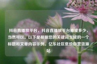 抖音直播放平台,抖音直播放平台抽成多少,当然可以。以下是根据您的关键词生成的一个标题和文章内容示例。亿乐社区低价自营货源站