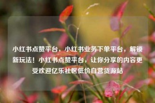 小红书点赞平台,小红书业务下单平台,解锁新玩法!小红书点赞平台,让你分享的内容更受欢迎亿乐社区低价自营货源站