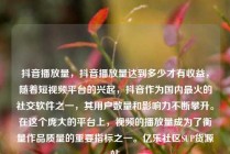 抖音播放量，抖音播放量达到多少才有收益，随着短视频平台的兴起，抖音作为国内最火的社交软件之一，其用户数量和影响力不断攀升。在这个庞大的平台上，视频的播放量成为了衡量作品质量的重要指标之一。亿乐社区SUP货源站