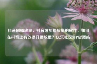 抖音刷播放量，抖音增加播放量的软件，如何在抖音上有效提升播放量？亿乐社区SUP货源站