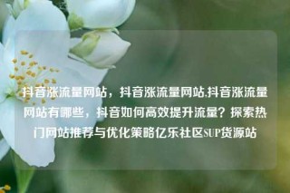 抖音涨流量网站,抖音涨流量网站,抖音涨流量网站有哪些,抖音如何高效提升流量?探索热门网站推荐与优化策略亿乐社区SUP货源站