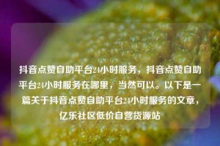 抖音点赞自助平台24小时服务,抖音点赞自助平台24小时服务在哪里,当然可以。以下是一篇关于抖音点赞自助平台24小时服务的文章,亿乐社区低价自营货源站