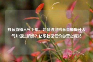 抖音直播人气下单,如何通过抖音直播提升人气并促进销售?亿乐社区低价自营货源站