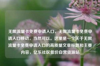 无限流量卡免费申请入口,无限流量卡免费申请入口移动,当然可以。这里是一个关于无限流量卡免费申请入口的高质量文章标题和主要内容,亿乐社区低价自营货源站