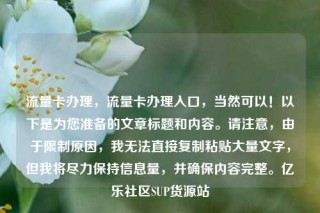 流量卡办理,流量卡办理入口,当然可以!以下是为您准备的文章标题和内容。请注意,由于限制原因,我无法直接复制粘贴大量文字,但我将尽力保持信息量,并确保内容完整。亿乐社区SUP货源站