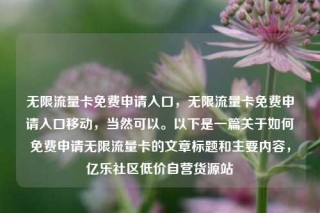 无限流量卡免费申请入口，无限流量卡免费申请入口移动，当然可以。以下是一篇关于如何免费申请无限流量卡的文章标题和主要内容，亿乐社区低价自营货源站
