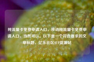 纯流量卡免费申请入口,移动纯流量卡免费申请入口,当然可以。以下是一个符合要求的文章标题,亿乐社区SUP货源站